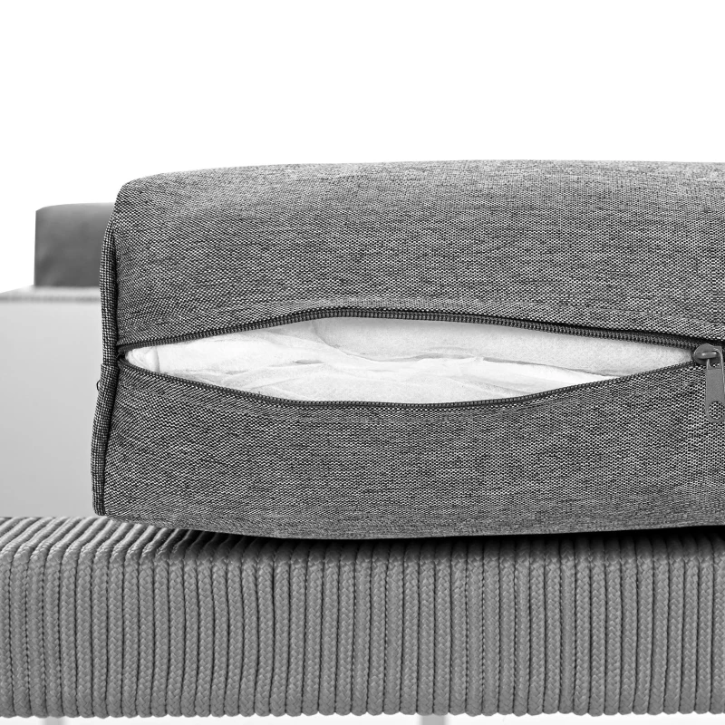 Ensemble table et chaises en rotin, avec 1 table et 6 chaises, plateau en verre trempé, Gris+Blanc