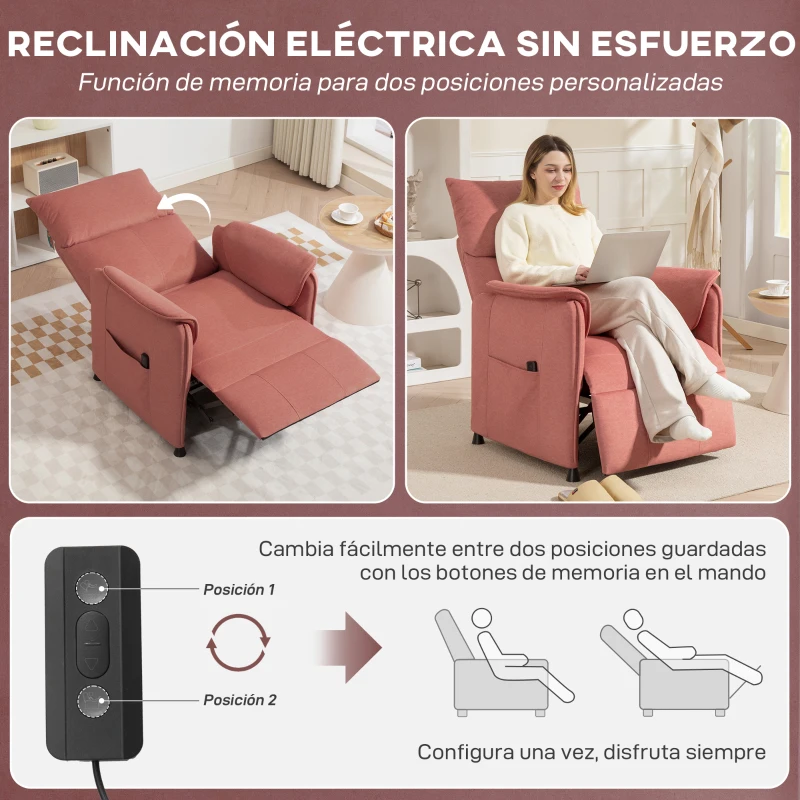 HOMCOM Sillón Reclinable con Motor sin Escobillas Reposapiés Tapizado Resistente y Bolsillos Laterales 80x83x104 cm Naranja