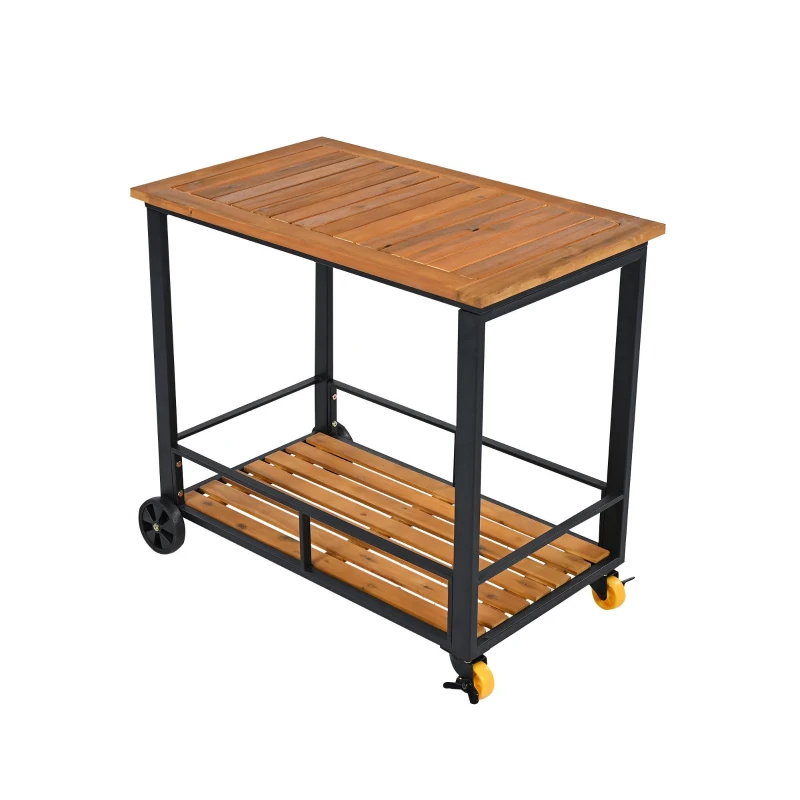 Ensemble de table et chaises d'extérieur, avec 2 chaises, 2 tabourets, 1 canapé deux places, 1 table et 1 chariot de service polyvalent, Noir+Gris