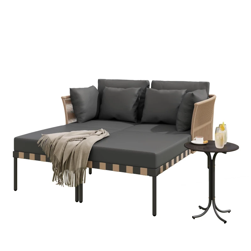 Canapé de jardin, Fauteuil de jardin amovible et modulaire, Table basse en verre trempé,  Gris + Marron