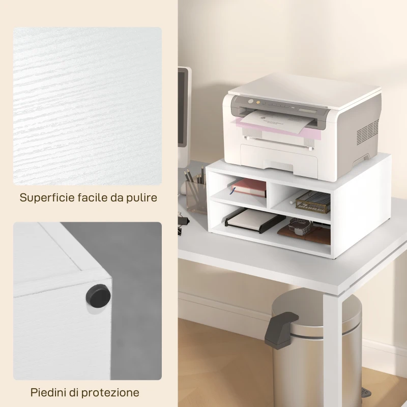 HOMCOM Mobile Porta Stampante da Ufficio con 3 Ripiani Aperti a 2 Livelli, 47x40x22.5 cm, Bianco