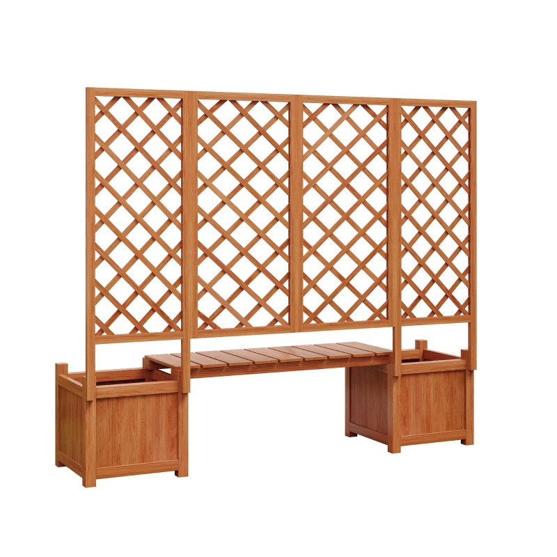 Pflanzkübel mit Spalier und Sitz für Garten, Hof, Terrasse, für Kletterpflanzen, 169 x 42 x 145 cm, Braun