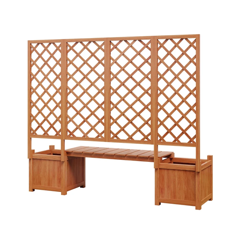 Pflanzkübel mit Spalier und Sitz für Garten, Hof, Terrasse, für Kletterpflanzen, 169 x 42 x 145 cm, Braun