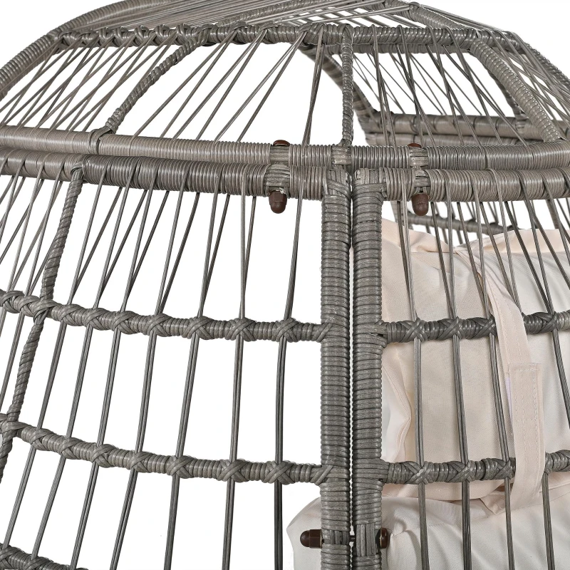 Fauteuil suspendu en rotin pivotant à 360°, avec coussin amovible, 100x80x150 cm, Naturel+Blanc