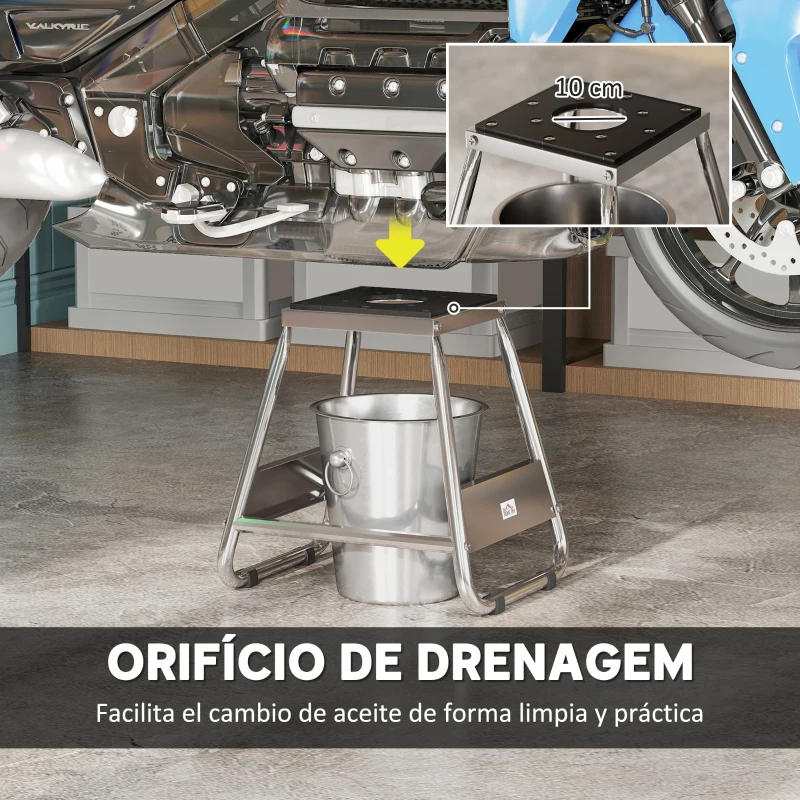 HOMCOM Suporte para Motocicleta Suporte Elevador de Motocross de Aço Carga 500 kg com Plataforma Antiderrapante 36x40x40,5 cm Cinza