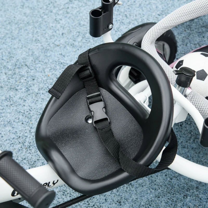 HOMCOM Triciclo para Bebés de +12 Meses con Mango de Empuje Telescópico y Desmontable Bolso para Mamá y Portabotellas Rosa