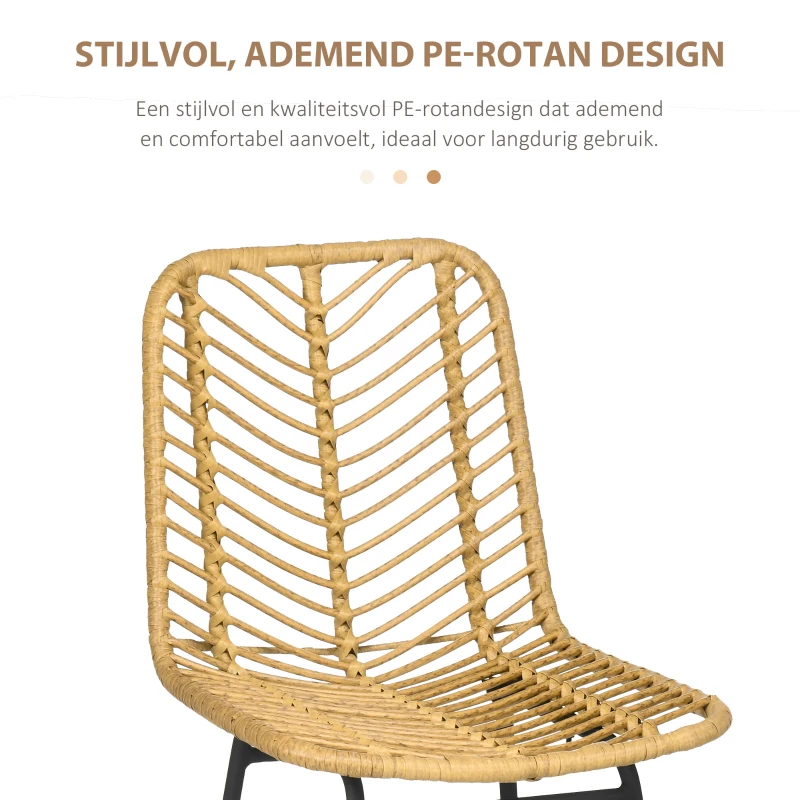 HOMCOM Set van 2 barkrukken in boho-design, PE-rotan, inclusief voetsteun, 42,5 cm x 52 cm x 102 cm, geel+zwart