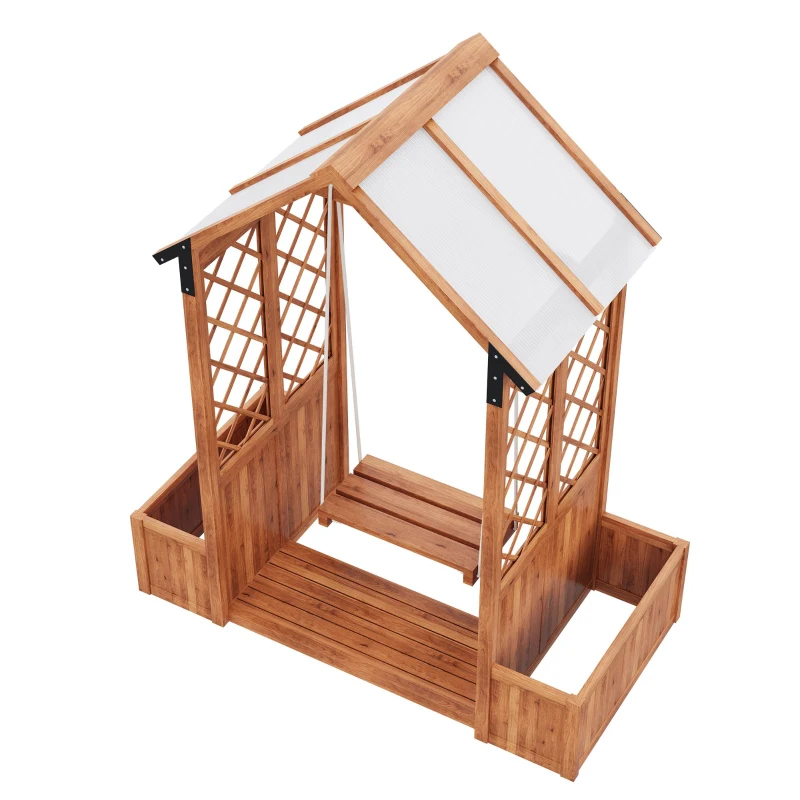 Macetero con enrejado y columpio para jardín, patio, terraza, para plantas trepadoras, 142x70x163 cm, Marrón