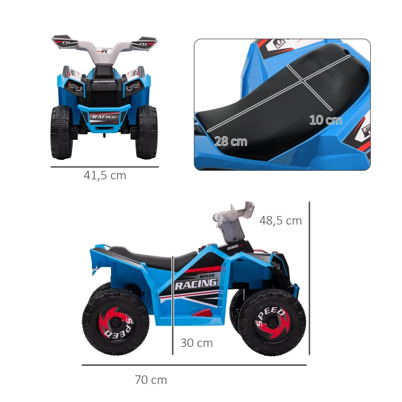 HOMCOM Quadriciclo Elétrico para Crianças Veículo Elétrico a Bateria de 6V com Velocidade de 2,5 km/h 70x41,5x48,5 cm Azul