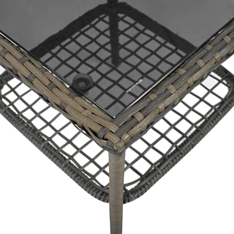 Ensemble de balcon en rotin 3 pièces avec 2 fauteuils à bascule, table en verre trempé, Gris