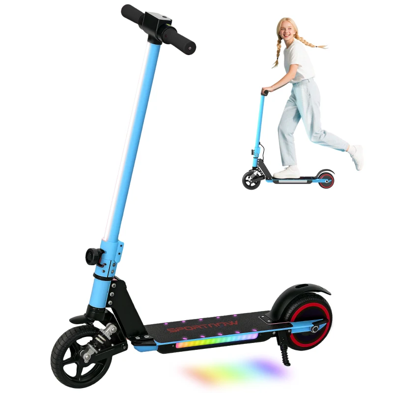 SPORTNOW Folding Electric Scooter for Kids, with Dual Brakes, Front Suspension, LED Colourful Lights, Blue