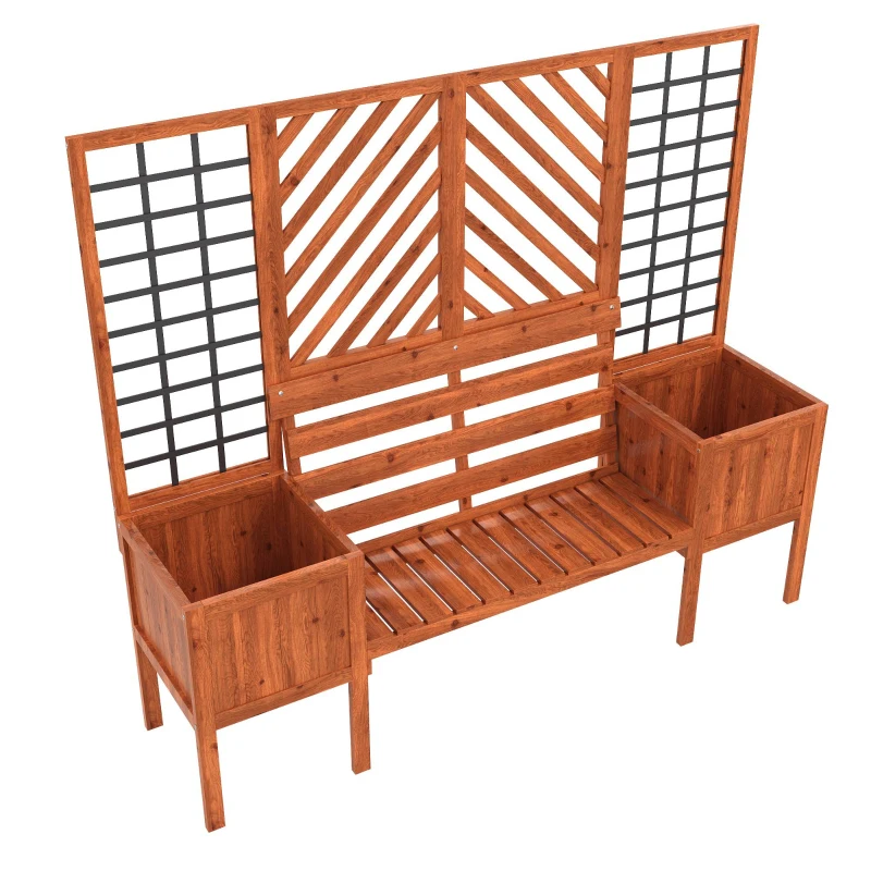 Fioriera con grigliato e seduta per giardino, cortile, terrazza, per piante rampicanti, 170x42x145 cm, Marrone