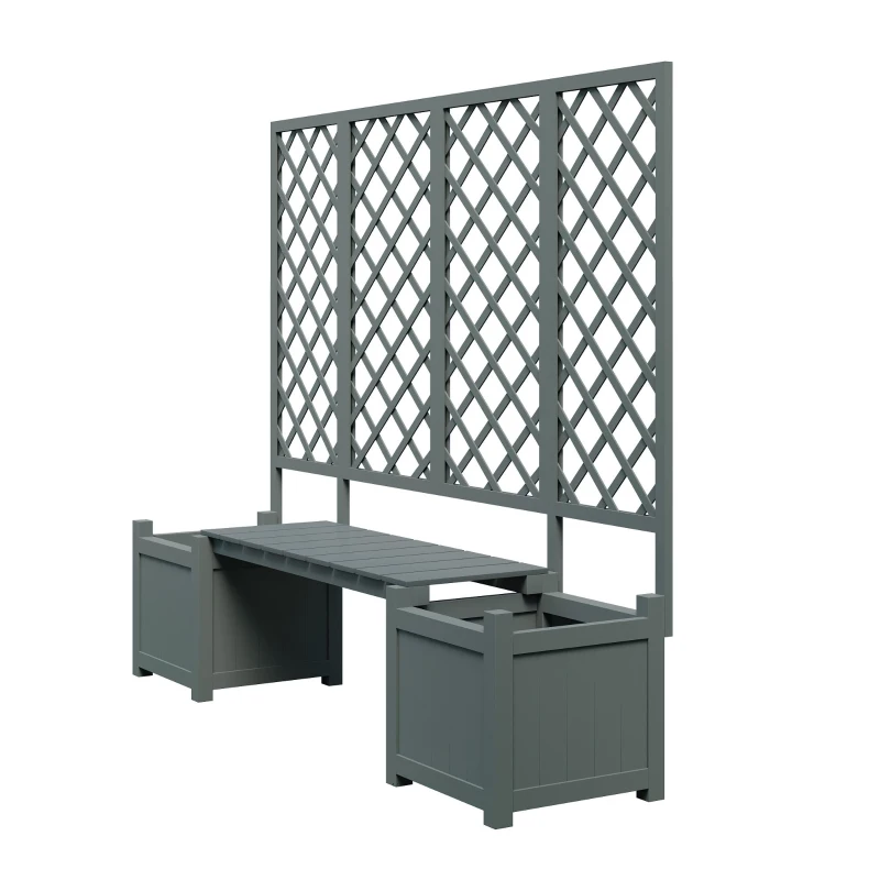 Pflanzkübel mit Spalier und Sitz für Garten, Hof, Terrasse, für Kletterpflanzen, 169 x 42 x 145 cm, Grau