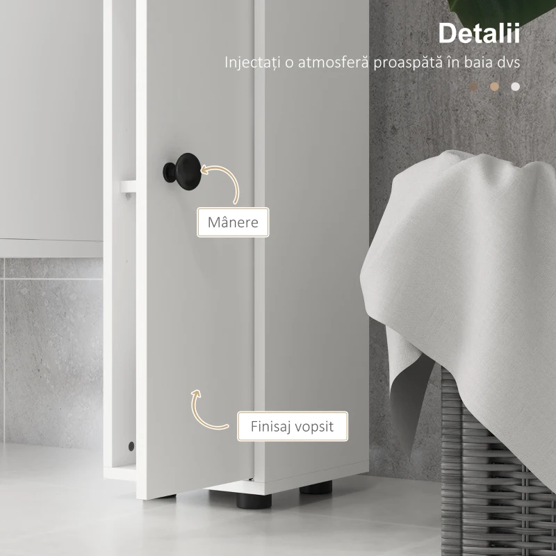 Kleankin Dulap de Baie Înalt cu Rafturi Deschise și 2 Dulapuri cu Uși și Rafturi Ajustabile, 20x20x180 cm, Alb