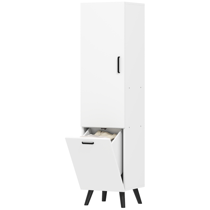 HOMCOM Coluna Casa de Banho Armário Alto Casa de Banho Estreito com 2 Portas e Prateleiras Móvel   35x31,5x144 cm Branco