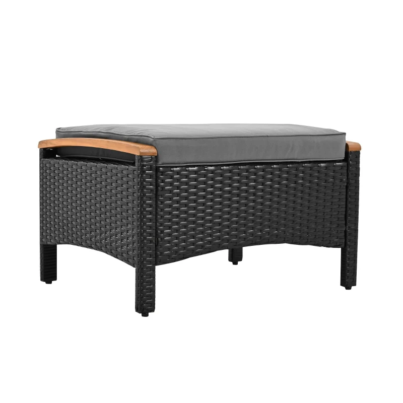 Ensemble de balcon en rotin d'extérieur 5 pièces avec 2 chaises, 2 tabourets et 1 table, Noir+Gris