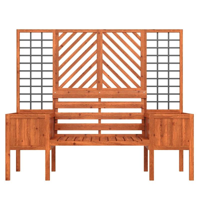 Fioriera con grigliato e seduta per giardino, cortile, terrazza, per piante rampicanti, 170x42x145 cm, Marrone