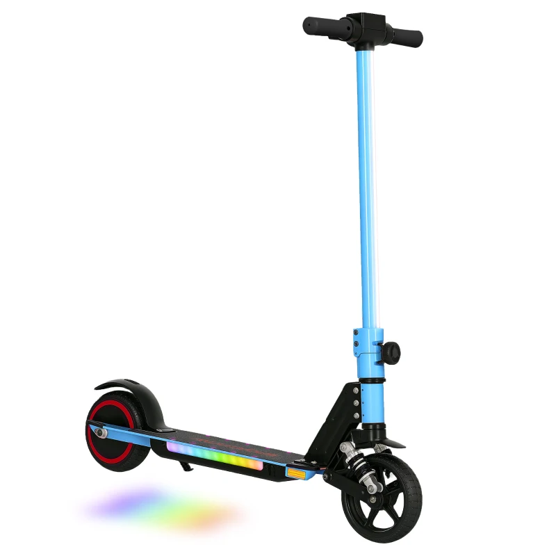 SPORTNOW Folding Electric Scooter for Kids, with Dual Brakes, Front Suspension, LED Colourful Lights, Blue
