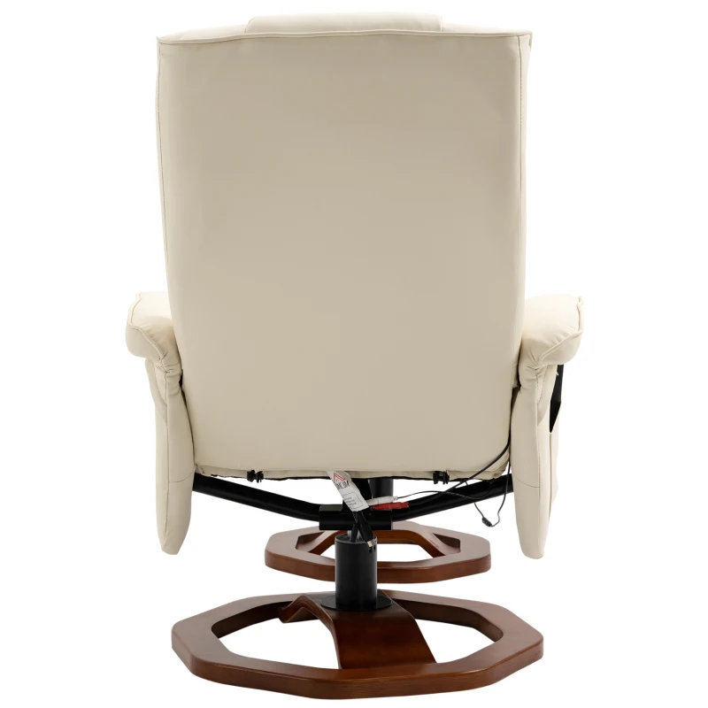 HOMCOM Massagesessel, mit Fußhocker, 10 Massagepunkte, Liegefunktion, drehbarer Sitz, Cremeweiß, 73 x 83 x 106cm