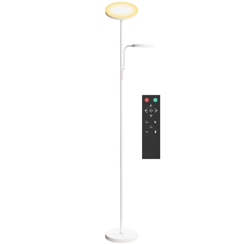 HOMCOM Candeeiro de Pé 42W Giratório com Controlo Remoto e Táctil Temperatura de Cor e Brilho Ajustáveis Ø25x175 cm Branco
