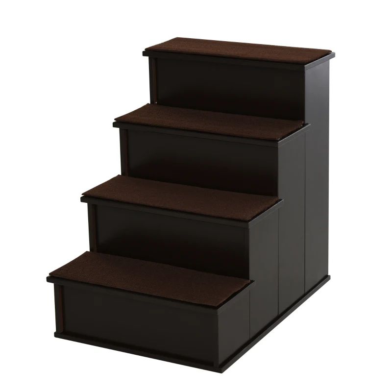 PawHut Escada para Animais de Estimação de 4 Degraus Escada para Cães e Gatos com Tapetes Antideslizantes Removíveis 40x59x54,2 cm Marrom Escuro