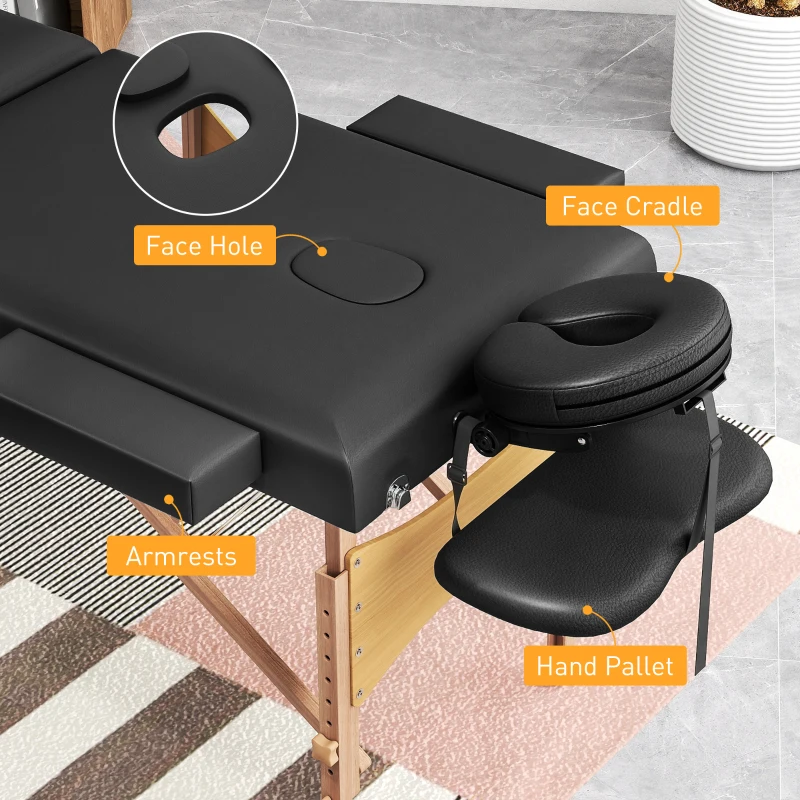 HOMCOM Adjustable Folding Massage Table - Black