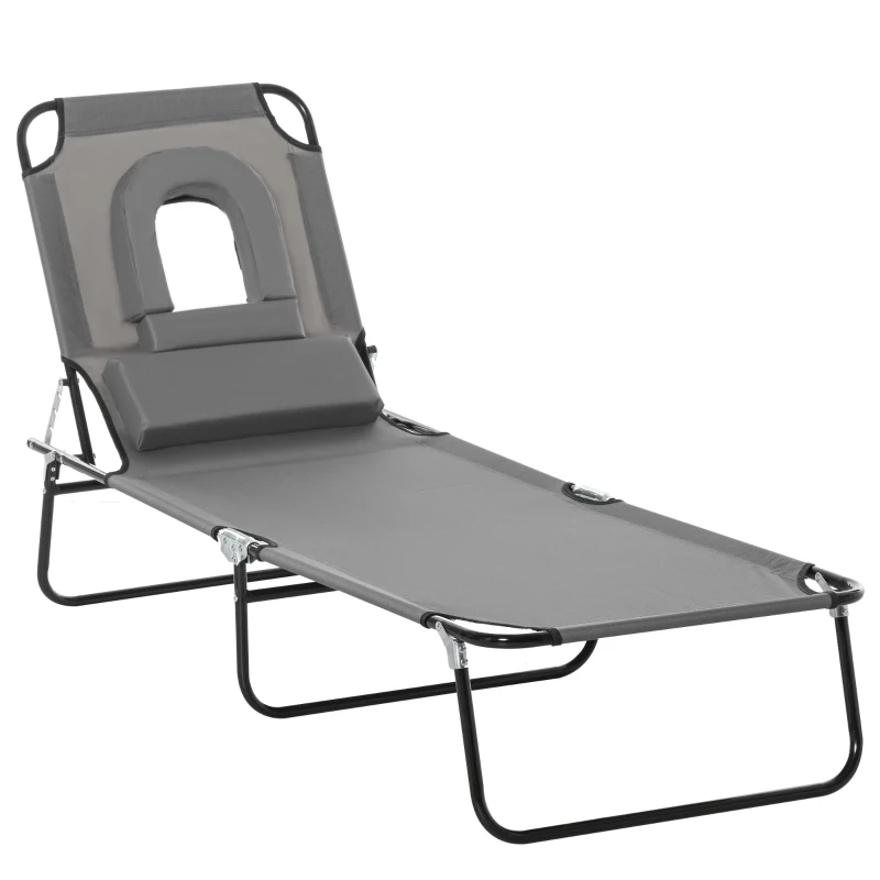 Outsunny Bain de Soleil Pliable transat inclinable 4 Positions Chaise Longue 3 Coussins fournis Gris
