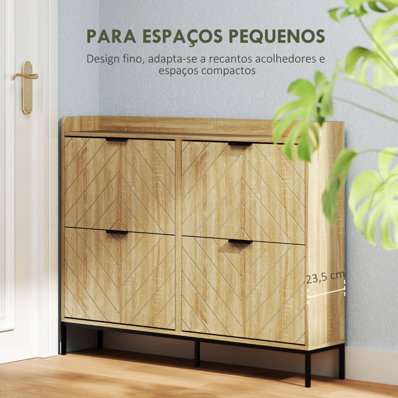 HOMCOM Sapateira Estreita com 4 Portas Sapateira para Entrada com Prateleiras Ajustáveis para 16 Pares de Sapatos 120x23,5x95,5 cm Madeira