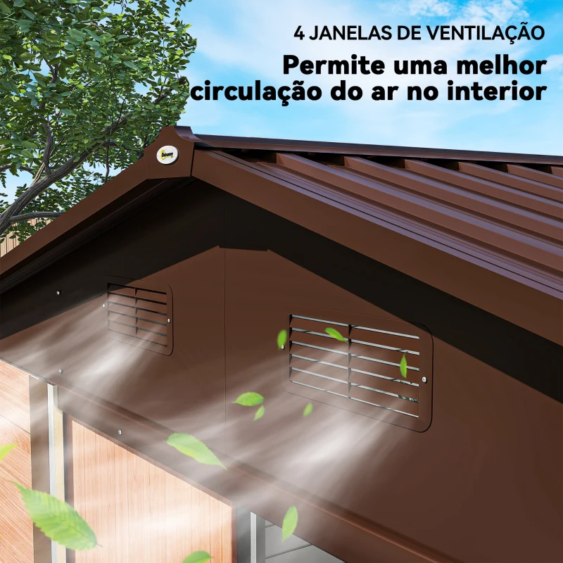 Outsunny Abrigo de Jardim 4,84 m² 278x195x215 cm Abrigo de Jardim com 2 Portas de Correr e 4 Janelas de Ventilação Madeira e Marrom