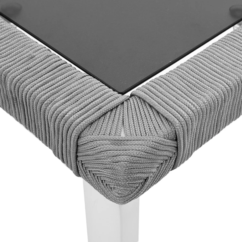 Ensemble table et chaises en rotin, avec 1 table et 6 chaises, plateau en verre trempé, Gris+Blanc