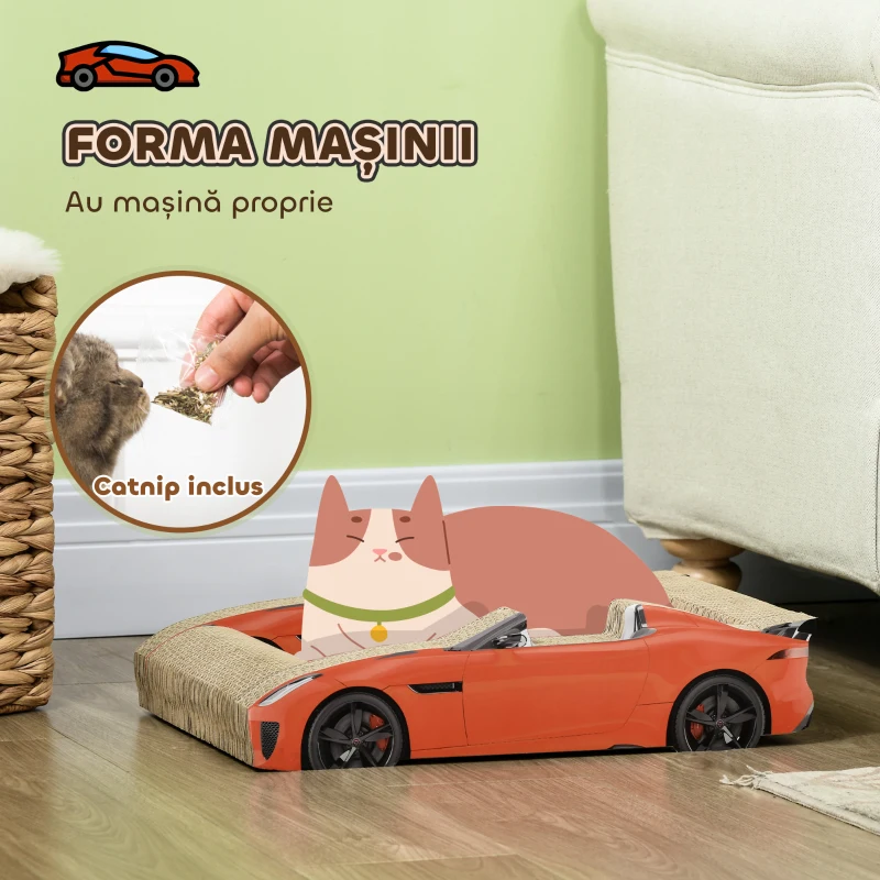 PawHut Cușcă pentru Pisici Zgârietoare în Formă de Mașină din Carton Ondulat Roșu