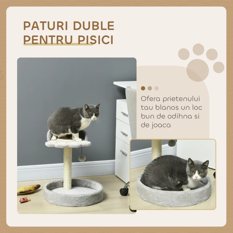 PawHut Ansamblu de Joacă pentru Pisici cu Paturi și Sfoară din Iută 41x41x44 cm Gri Deschis