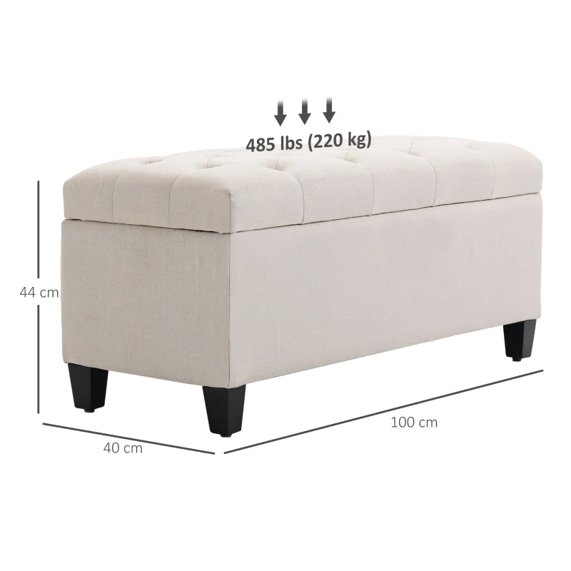 HOMCOM Banc de rangement pouf salon bout de lit coffre de rangement pour salon, chambre, entrée, 100 x 40 x 44 cm, blanc