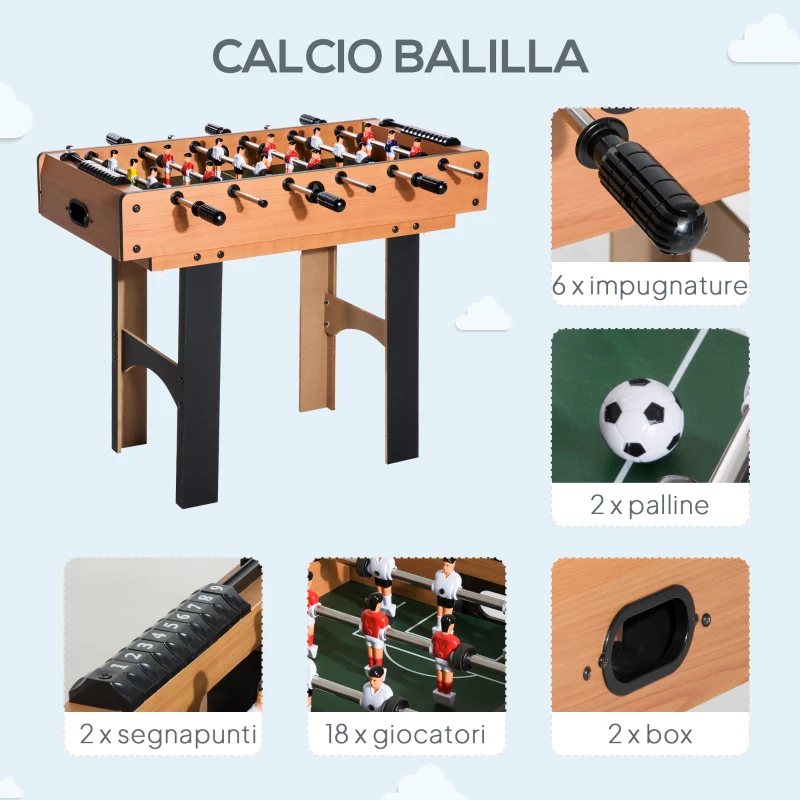 HOMCOM Tavolo Multigioco 4 in 1 con Calcio Balilla, Hockey da Tavolo, Ping Pong e Biliardo in MDF, 92x78x80cm