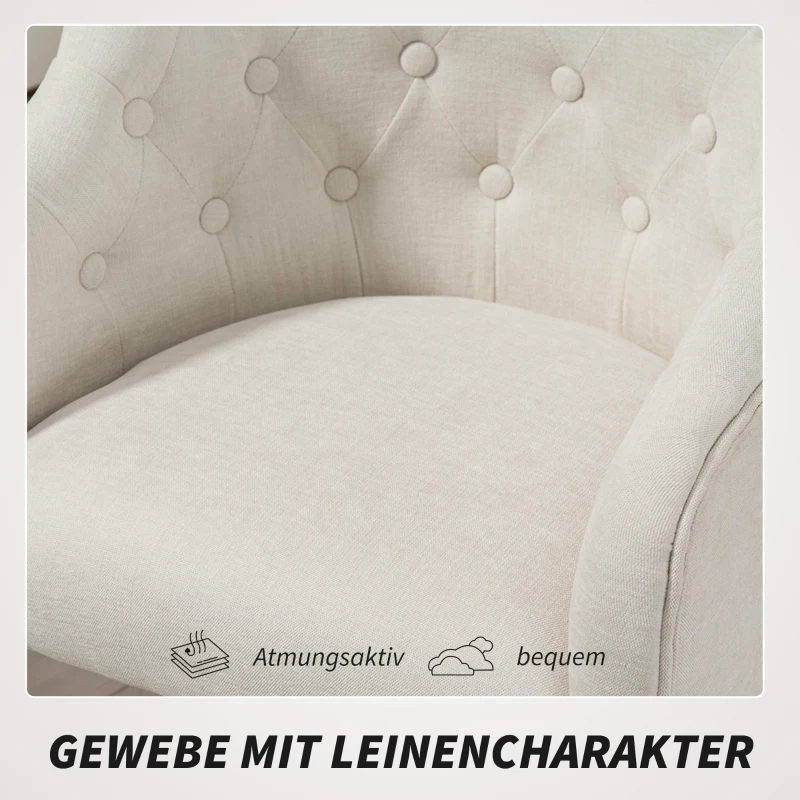 HOMCOM Gepolsterter Bürostuhl, Schreibtischstuhl in Leinenoptik, goldfarbene Beine, höhenverstellbar, Beige(m-7)