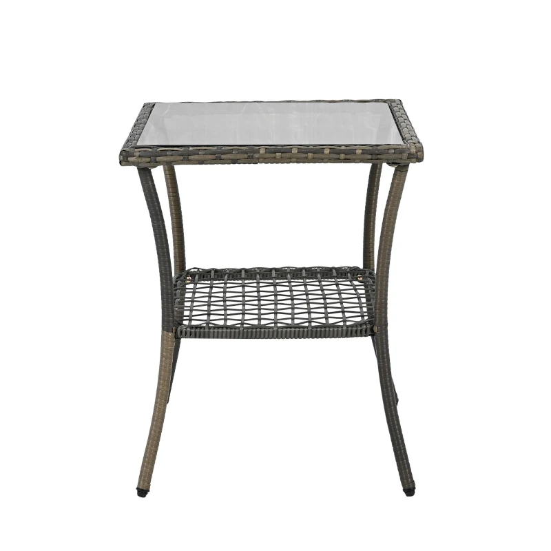 Ensemble de balcon en rotin 3 pièces avec 2 fauteuils à bascule, table en verre trempé, Gris