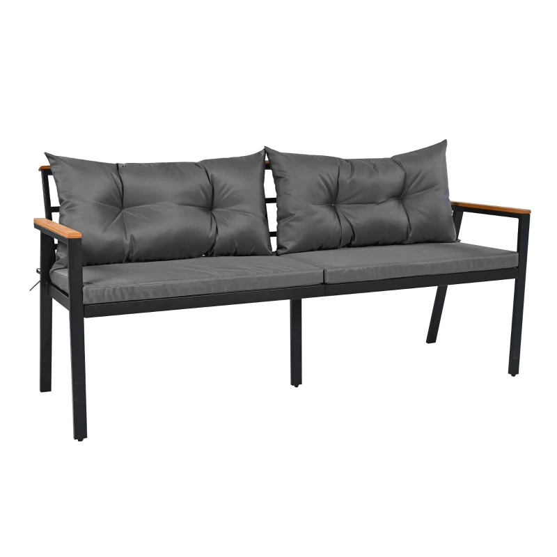 Ensemble de table et chaises d'extérieur, avec 2 chaises, 2 tabourets, 1 canapé deux places, 1 table et 1 chariot de service polyvalent, Noir+Gris