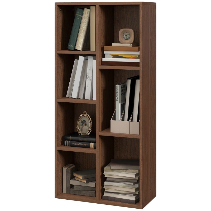 HOMCOM Mobile Libreria a Cubi in Legno con 7 Ripiani di Diverse Dimensioni, 50x24x106 cm, color Noce