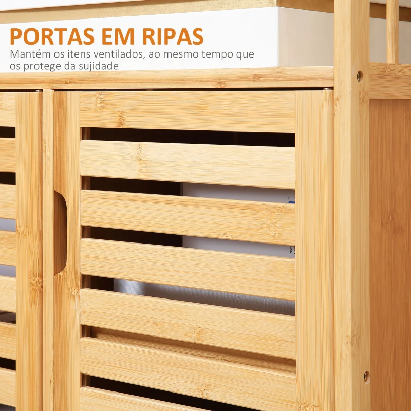 HOMCOM Aparador de 3 Portas Aparador em Bambu com Estantes para Sala de Jantar Cozinha Entrada 100x35x82 cm Madeira