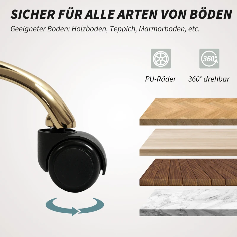 HOMCOM Gepolsterter Bürostuhl, Schreibtischstuhl in Leinenoptik, goldfarbene Beine, höhenverstellbar, Beige(m-6)