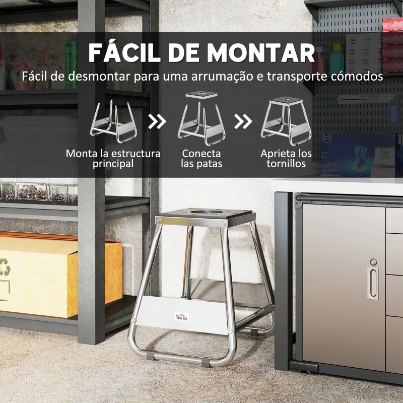 HOMCOM Suporte para Motocicleta Suporte Elevador de Motocross de Aço Carga 500 kg com Plataforma Antiderrapante 36x40x40,5 cm Cinza