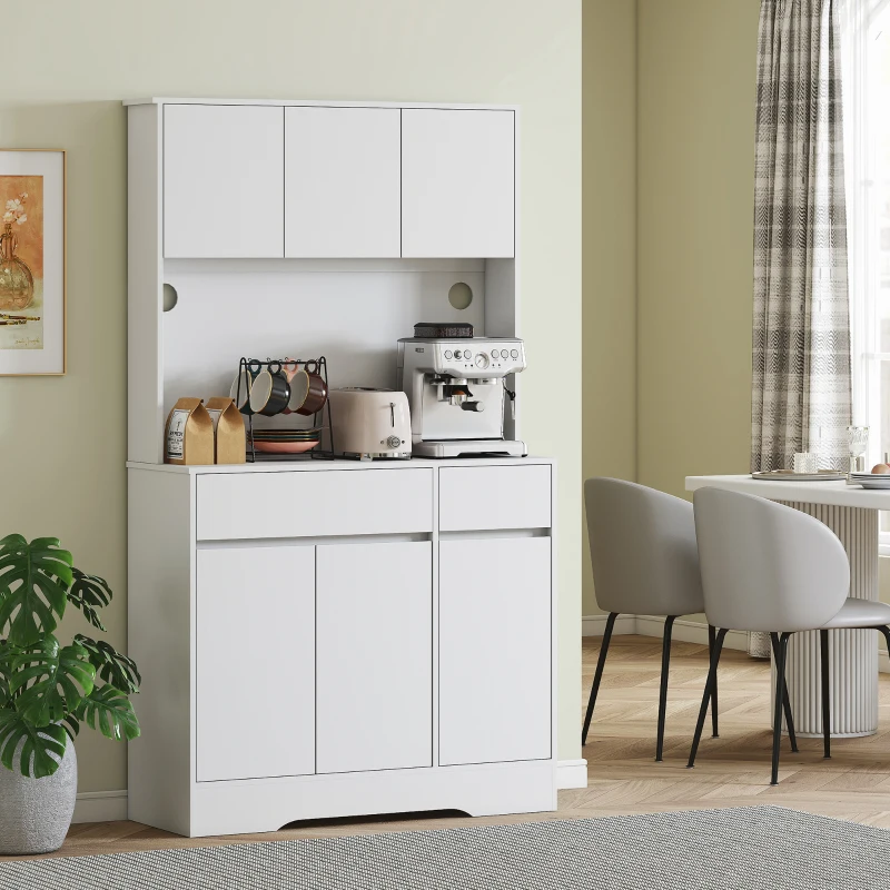 HOMCOM Keukenkast met Open Werkblad, 6 Kastdeuren, 2 Laden, Verstelbare Planken, Kabelgaten, Spaanplaat, Wit(m-8)