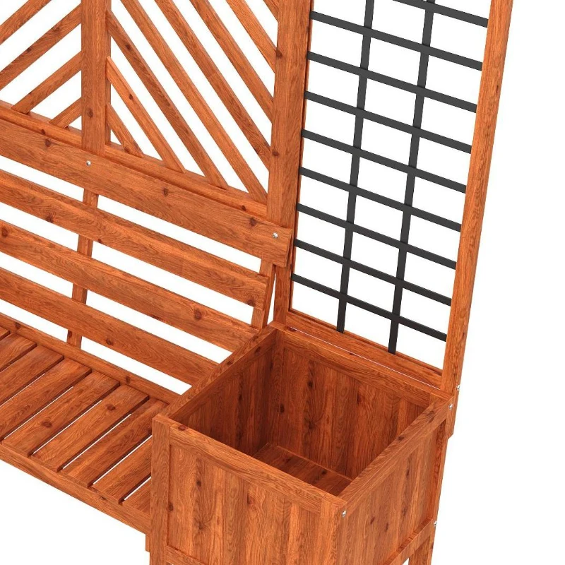 Fioriera con grigliato e seduta per giardino, cortile, terrazza, per piante rampicanti, 170x42x145 cm, Marrone