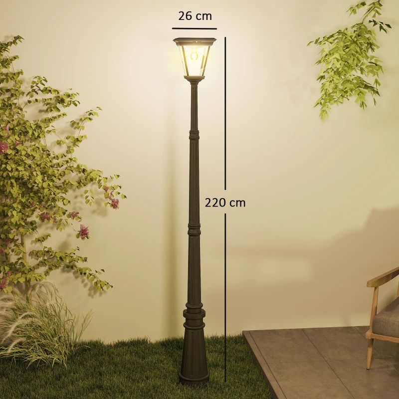 Outsunny Candeeiro Solar de Jardim com Luzes LED Acendimento e Apagamento Automático Sensor de Movimento 26x24x220 cm Preto