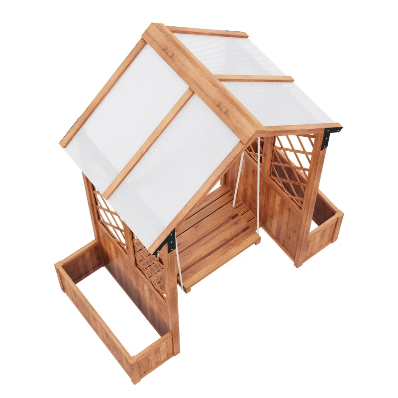 Macetero con enrejado y columpio para jardín, patio, terraza, para plantas trepadoras, 142x70x163 cm, Marrón