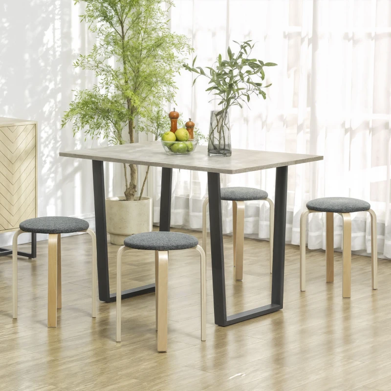 HOMCOM Ensemble de 4 tabourets empilables ronds sans dossier avec assise rembourrée, 40 x 40 x 45 cm, gris