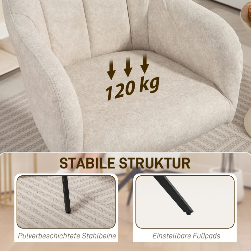 HOMCOM Obrotowe Krzesło Akcentowe, Fotel z Tkaniny, Podłokietniki, Nogi Stalowe, Do Salonu, Sypialni, Biura, Kolor Beżowy