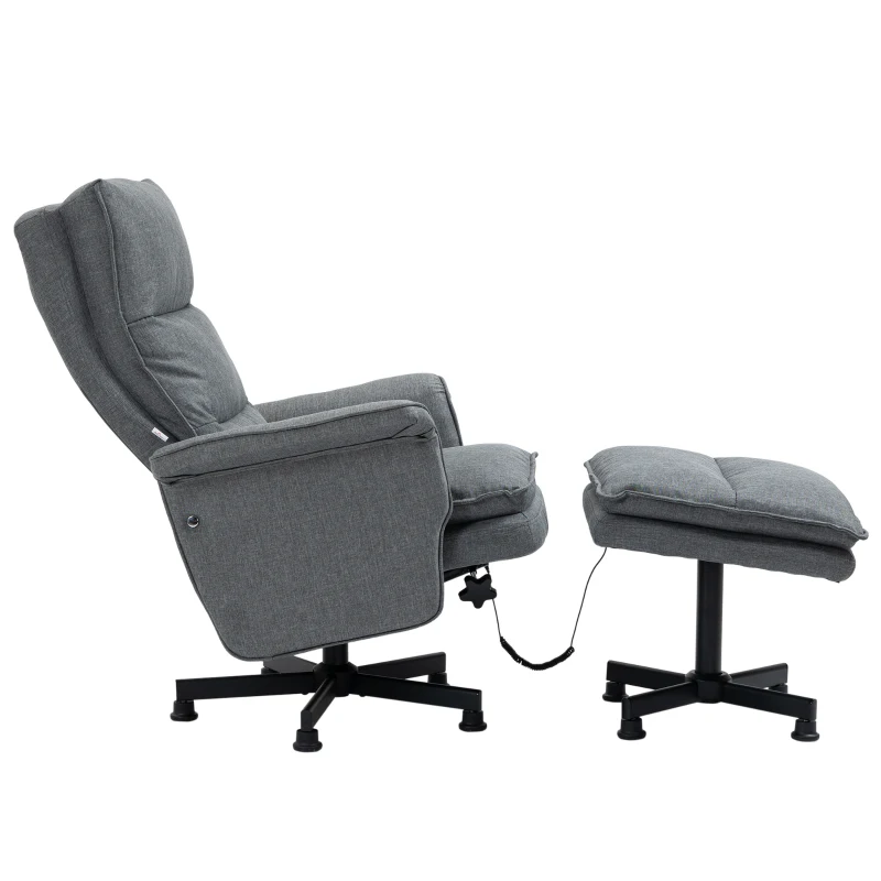 HOMCOM Massage-Bürostuhl mit Fußhocker, 8 Vibrationsköpfe, 1 Fernbedienung, 1 Seitentasche, Grau