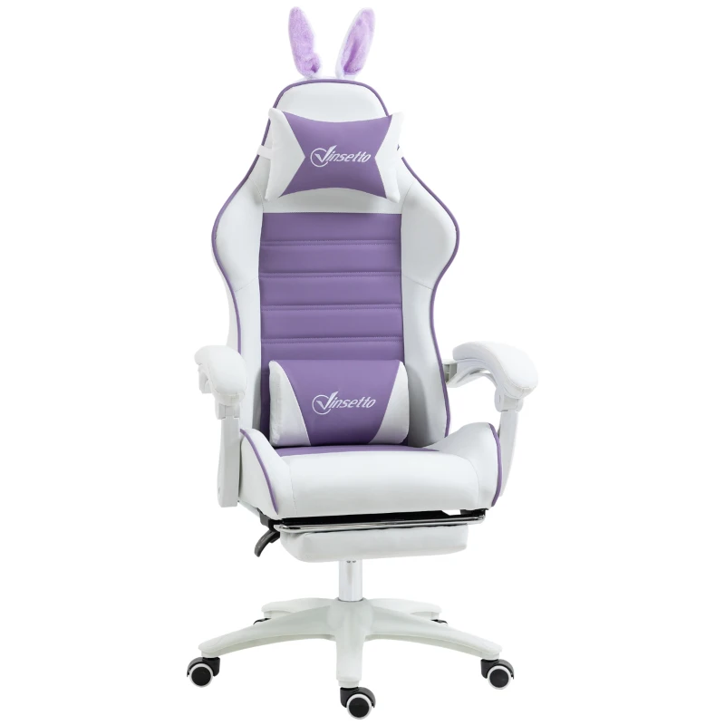 Vinsetto Ergonomische Gaming Stoel met Lendensteun, Voetensteun, Konijnenoren en Hoofdkussen - Paars(m-10)