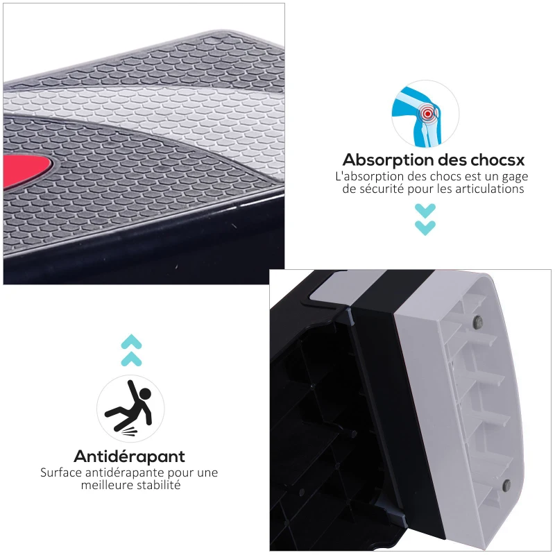 HOMCOM Step fitness aerobic stepper hauteur reglable surface antiderapante 78x29x20 cm